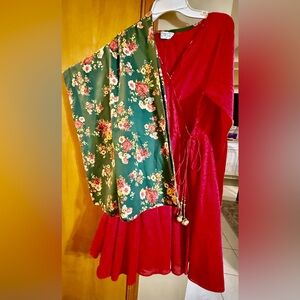 Red Floral Dress with Green Floral pant